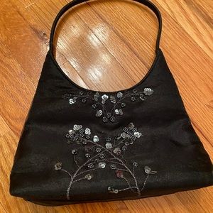 Black satin sequin design purse